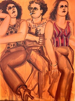 DaVinci Tee Threesome, Signed Lithograph, Group Portrait, Pizza, Orange, Rust