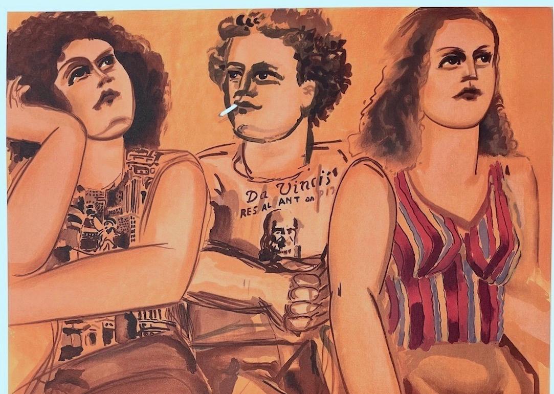 DaVinci Tee Threesome, Litografia firmata, Ritratto di gruppo, Pizza, Arancione, Ruggine in vendita 1