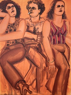 DaVinci Tee Threesome, lithographie signée, portrait de groupe, Pizza, orange, rouille