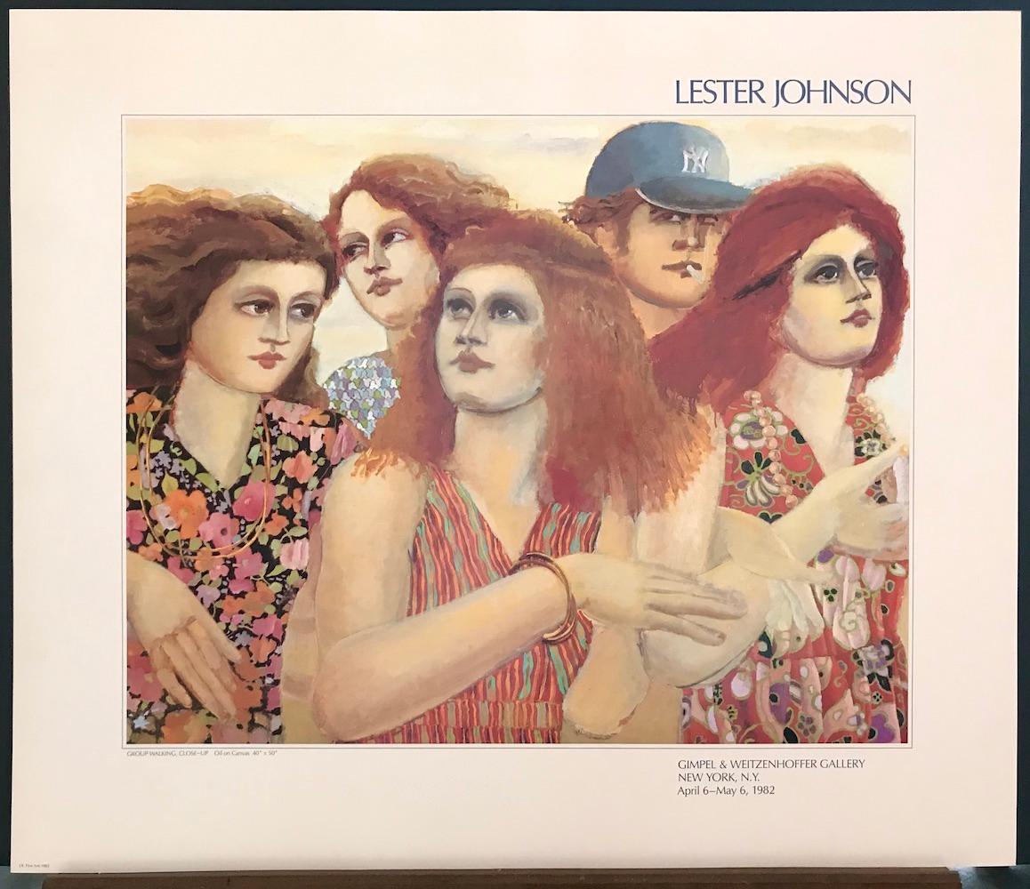 Affiche d'exposition NYC GROUP WALKING 1982, portrait figuratif, femmes aux cheveux d'auburn en vente 1