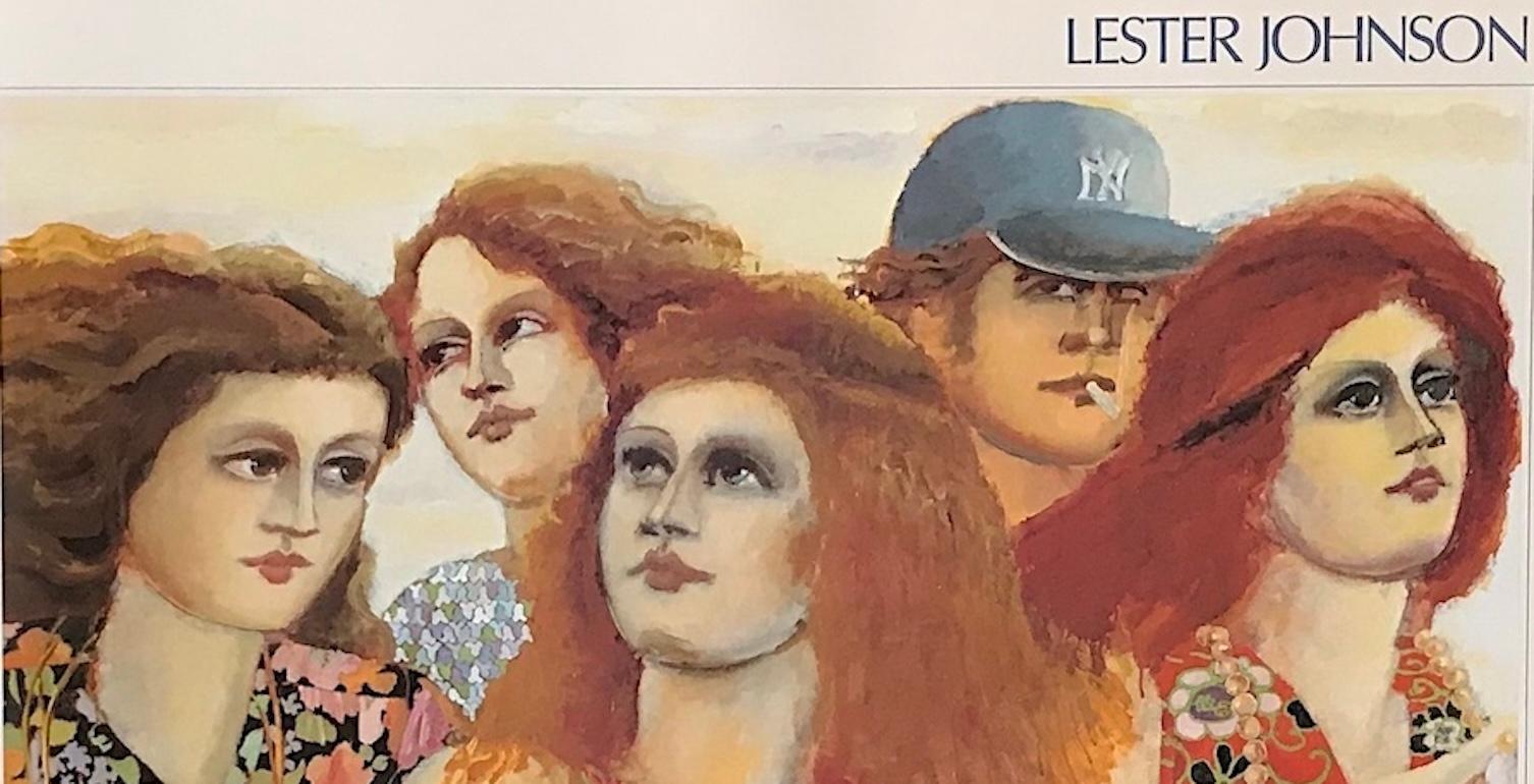 GRUPO WALKING 1982 NYC Cartel de exposición, Mujeres a la moda pelo castaño rojizo - Print Contemporáneo de Lester Johnson