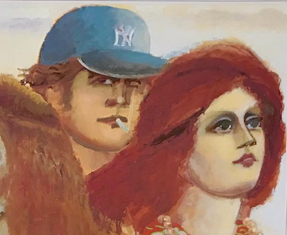 GRUPO WALKING 1982 NYC Cartel de exposición, Mujeres a la moda pelo castaño rojizo - Figurative Print Beige de Lester Johnson