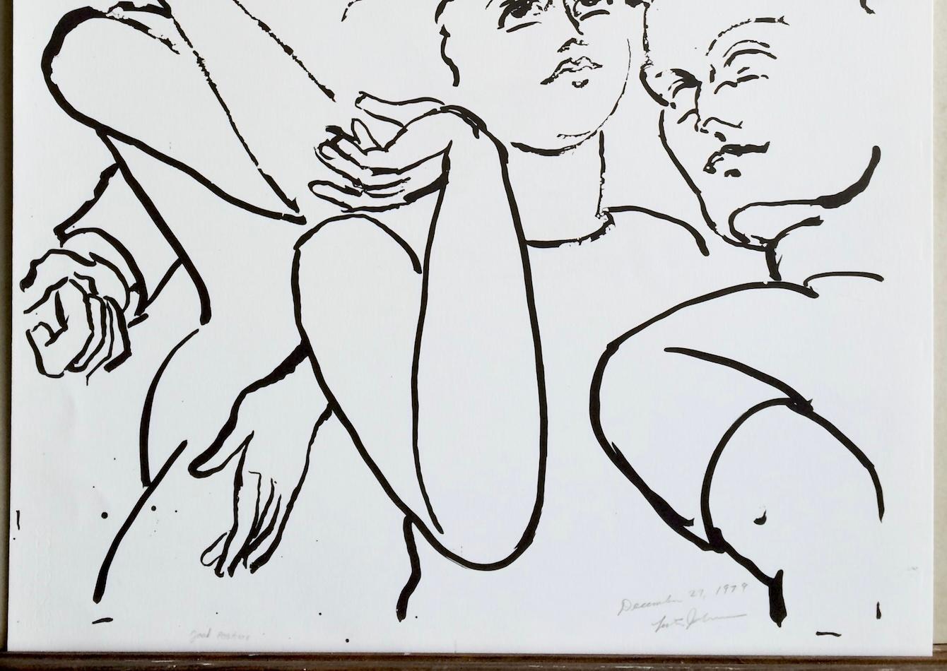 NY STREET SCENE I Litografía firmada, Retrato de una multitud de la ciudad, Dibujo lineal en negro en venta 4