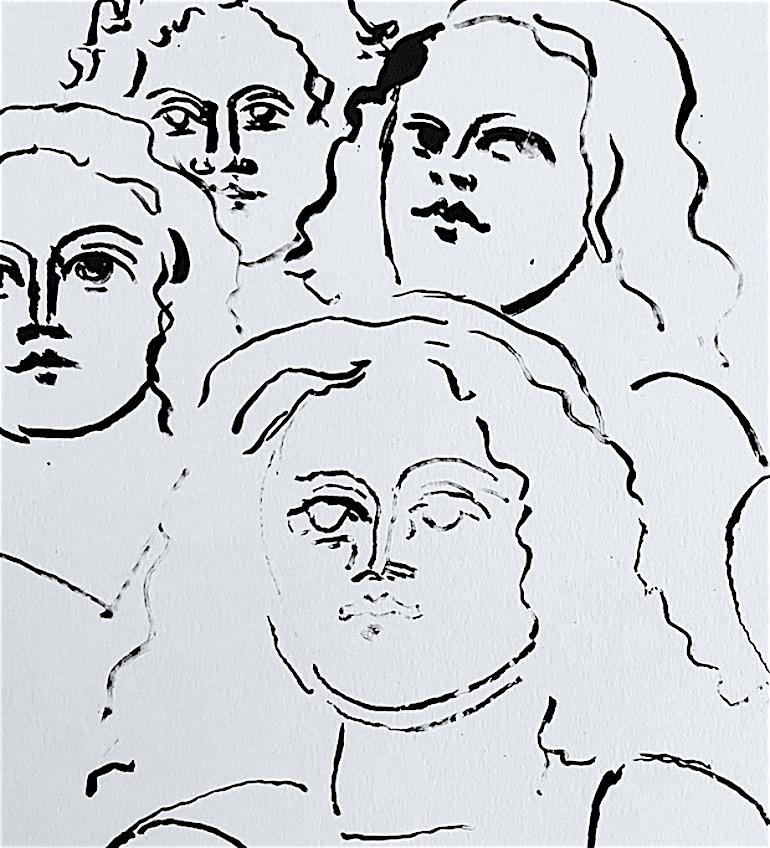 Lithographie NY STREET SCENE II dessinée à la main, femmes marchant, portrait de groupe, visages - Contemporain Print par Lester Johnson