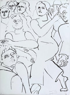 NY STREET SCENE II Litografía Dibujada a Mano, Mujeres Caminando, Retrato de Grupo, Rostros