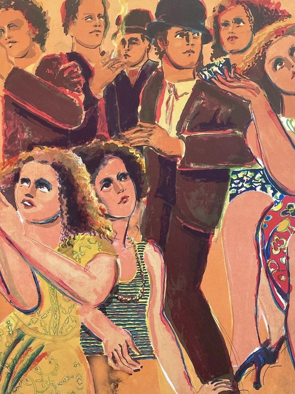 SCENA DI STRADA Litografia firmata, Uomini e donne che camminano, Espressionismo figurativo - Print di Lester Johnson
