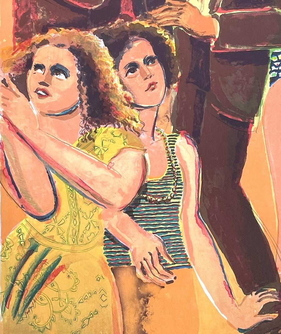 SCENA DI STRADA Litografia firmata, Uomini e donne che camminano, Espressionismo figurativo - Print Contemporaneo di Lester Johnson