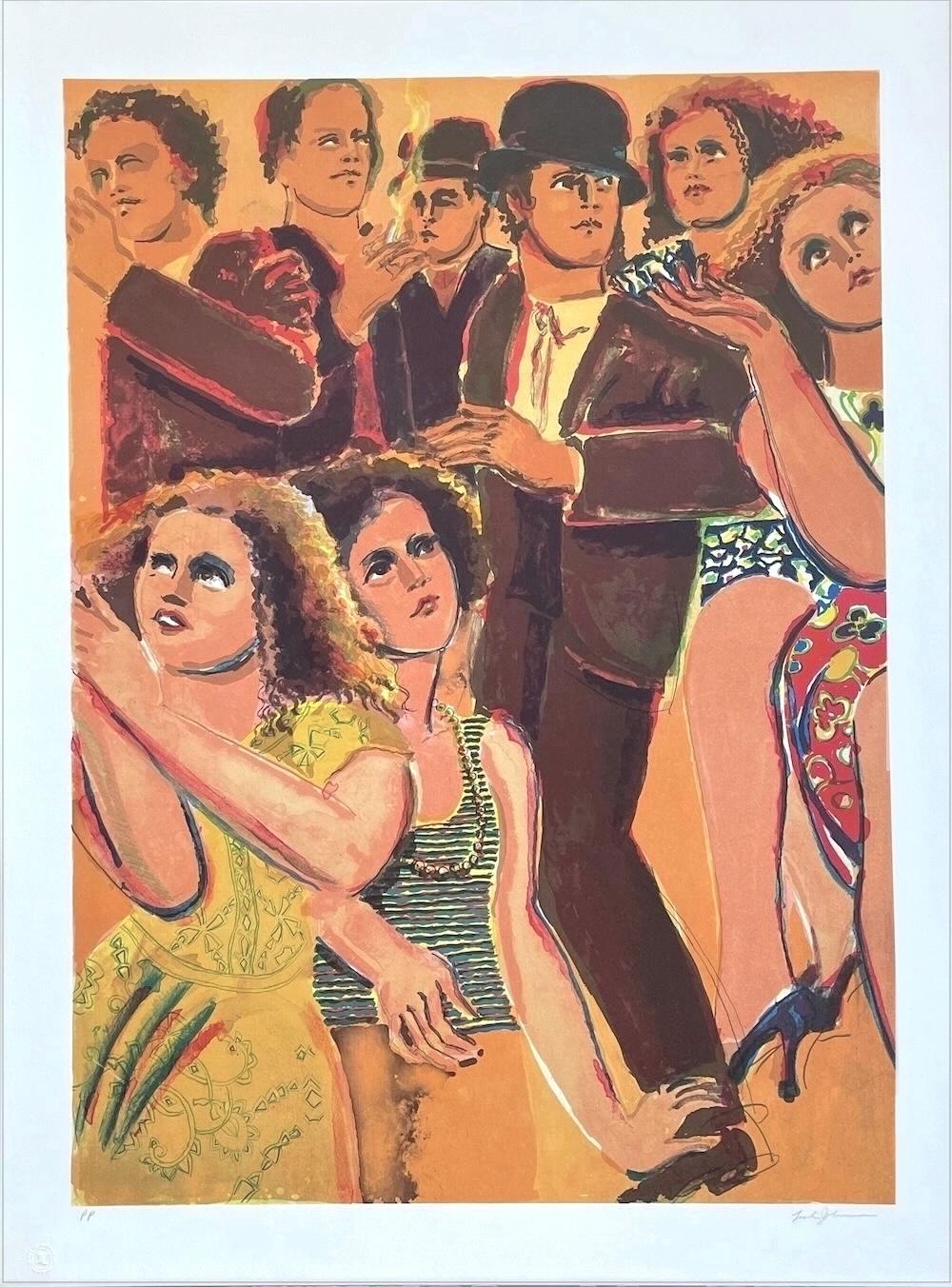Portrait Print di Lester Johnson - SCENA DI STRADA Litografia firmata, Uomini e donne che camminano, Espressionismo figurativo