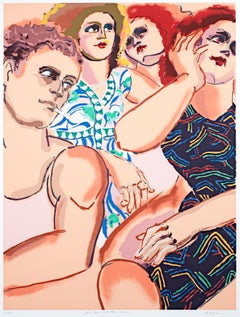 'Escena callejera con hombre y mujer' serigrafía original firmada por Lester Johnson