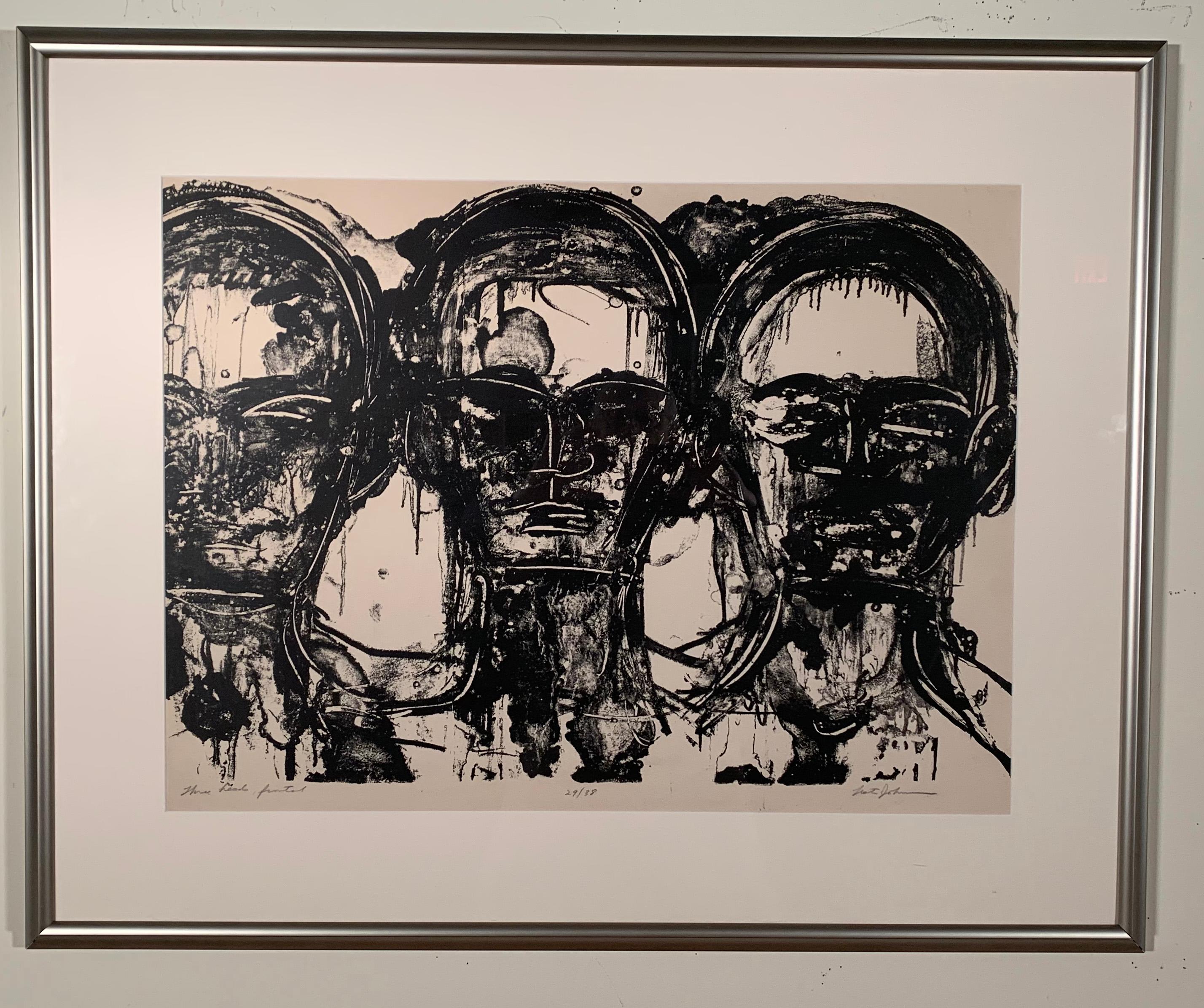 THREE HEADS - FRONTAL - Print by Lester Johnson