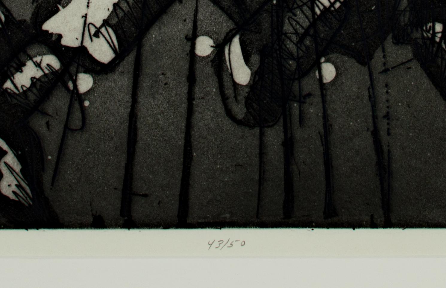 « Trois hommes assis », gravure originale signée par Lester Johnson en vente 3
