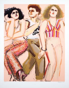 'Two Women & Man With Band T-Shirt' serigrafia originale di Lester Johnson