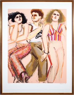 « Two Women & Man With Band T-Shirt » (Deux femmes et un homme avec une chemise) - Sérigraphie originale de Lester Johnson 