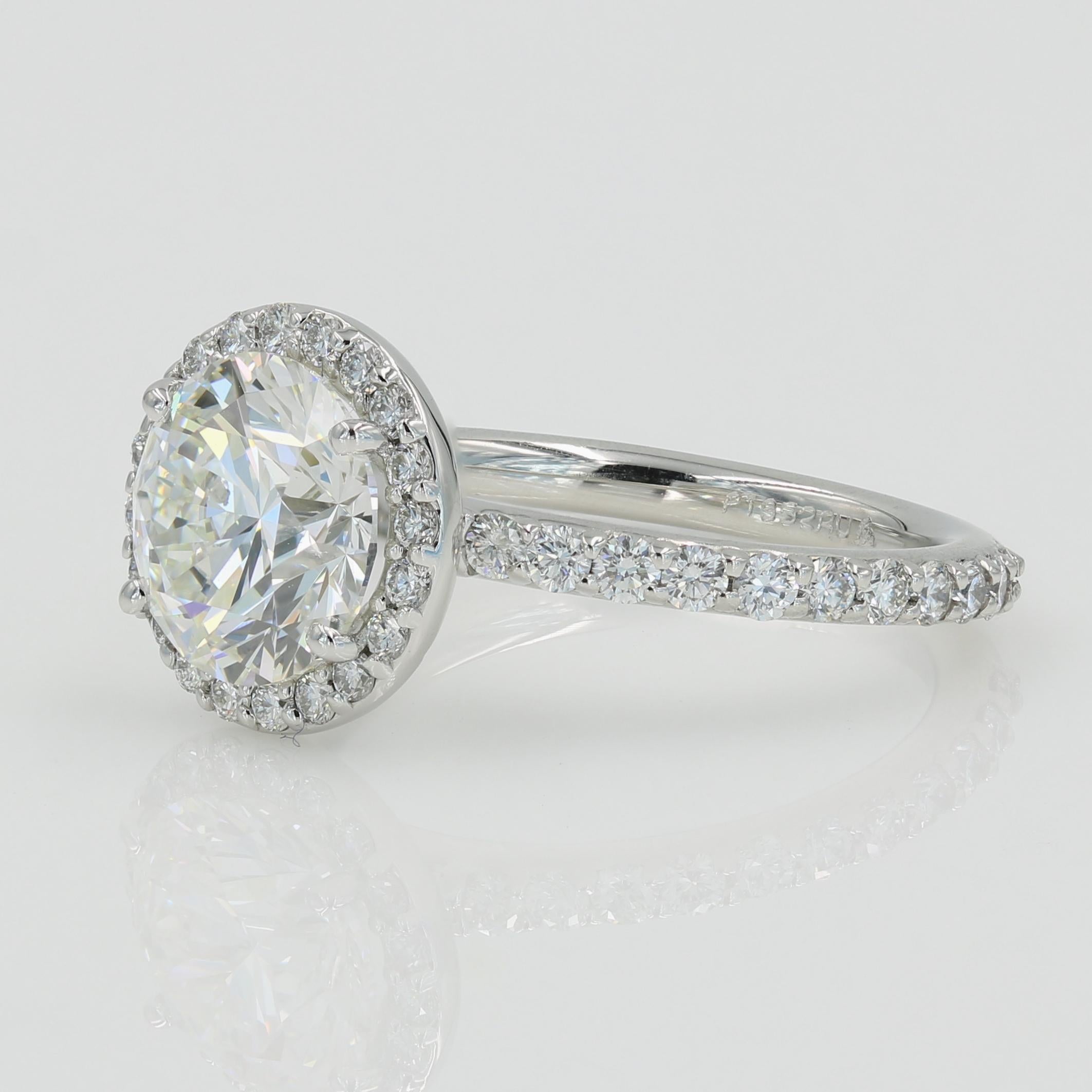 Contemporary Lester Lampert 3.01 Carat 'H-SI1 GIA' Ideal Cut Round Diamond Ring in Platinum