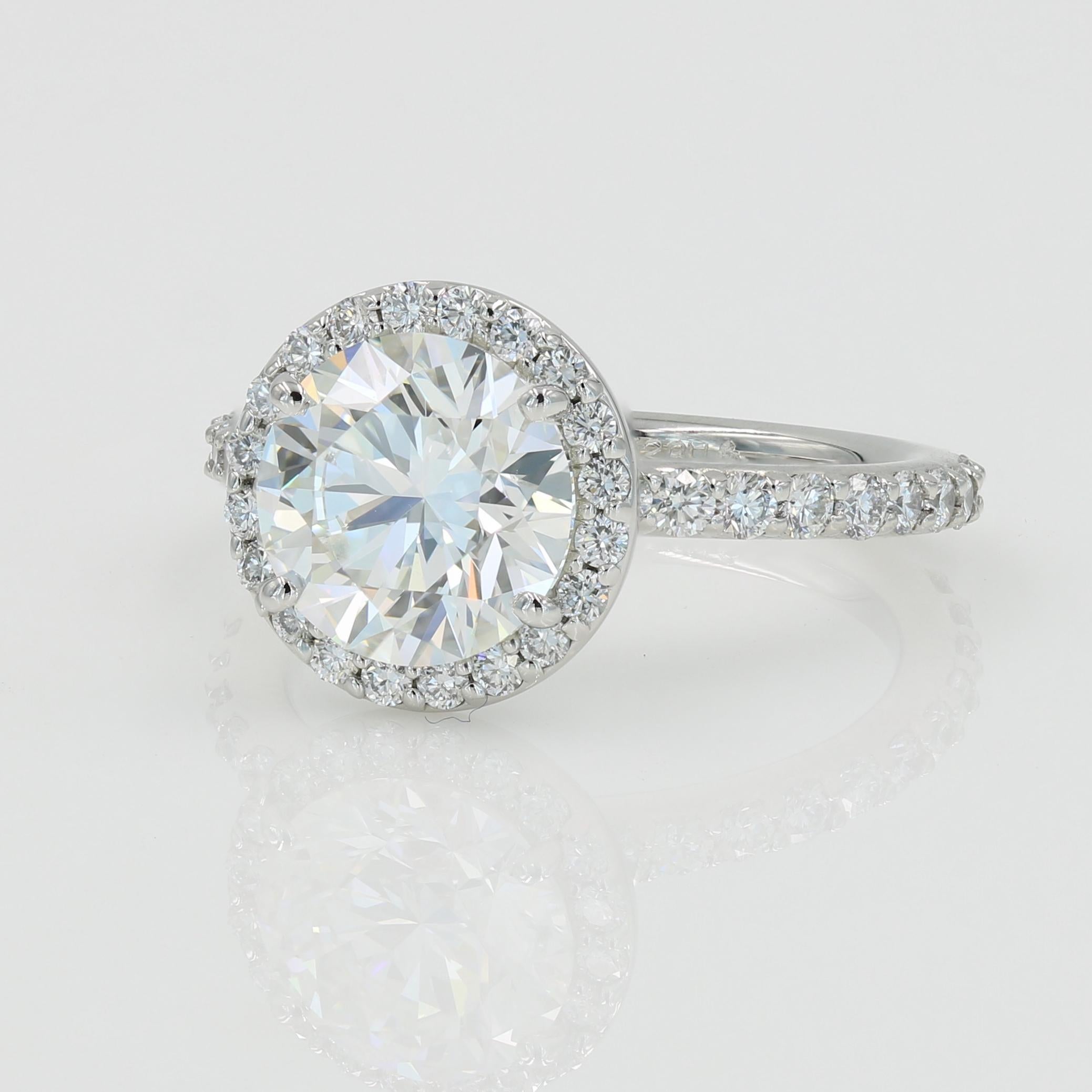 Round Cut Lester Lampert 3.01 Carat 'H-SI1 GIA' Ideal Cut Round Diamond Ring in Platinum