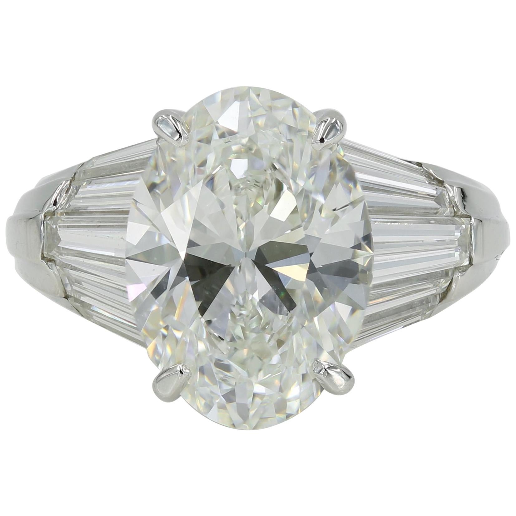 Lester Lampert 5.05 Carat Oval Cut Diamond Ring, G / VS1 with GIA Papers in Plat