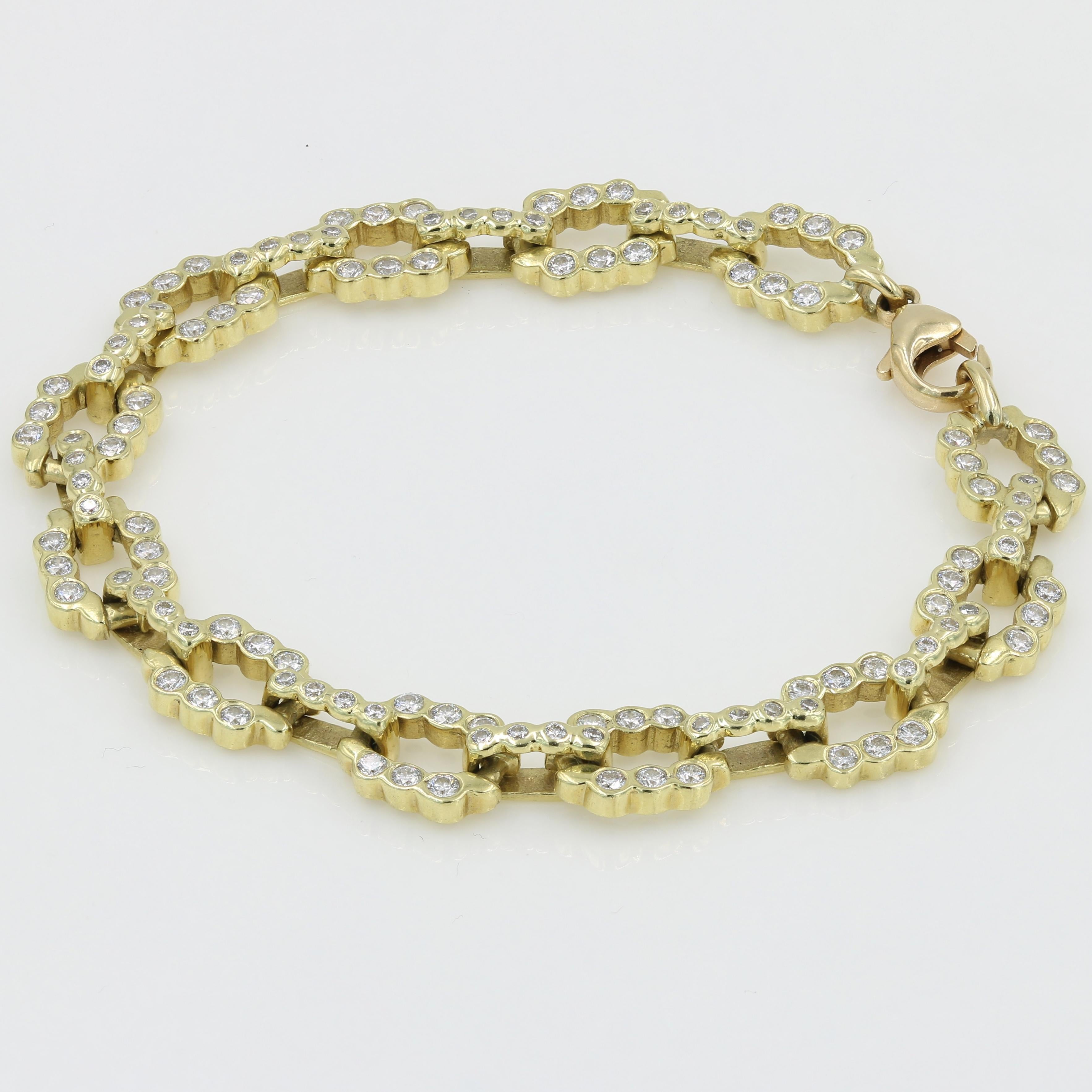 Women's or Men's Lester Lampert Designed Diamond Link Bracelet in 18 Karat Yellow Gold