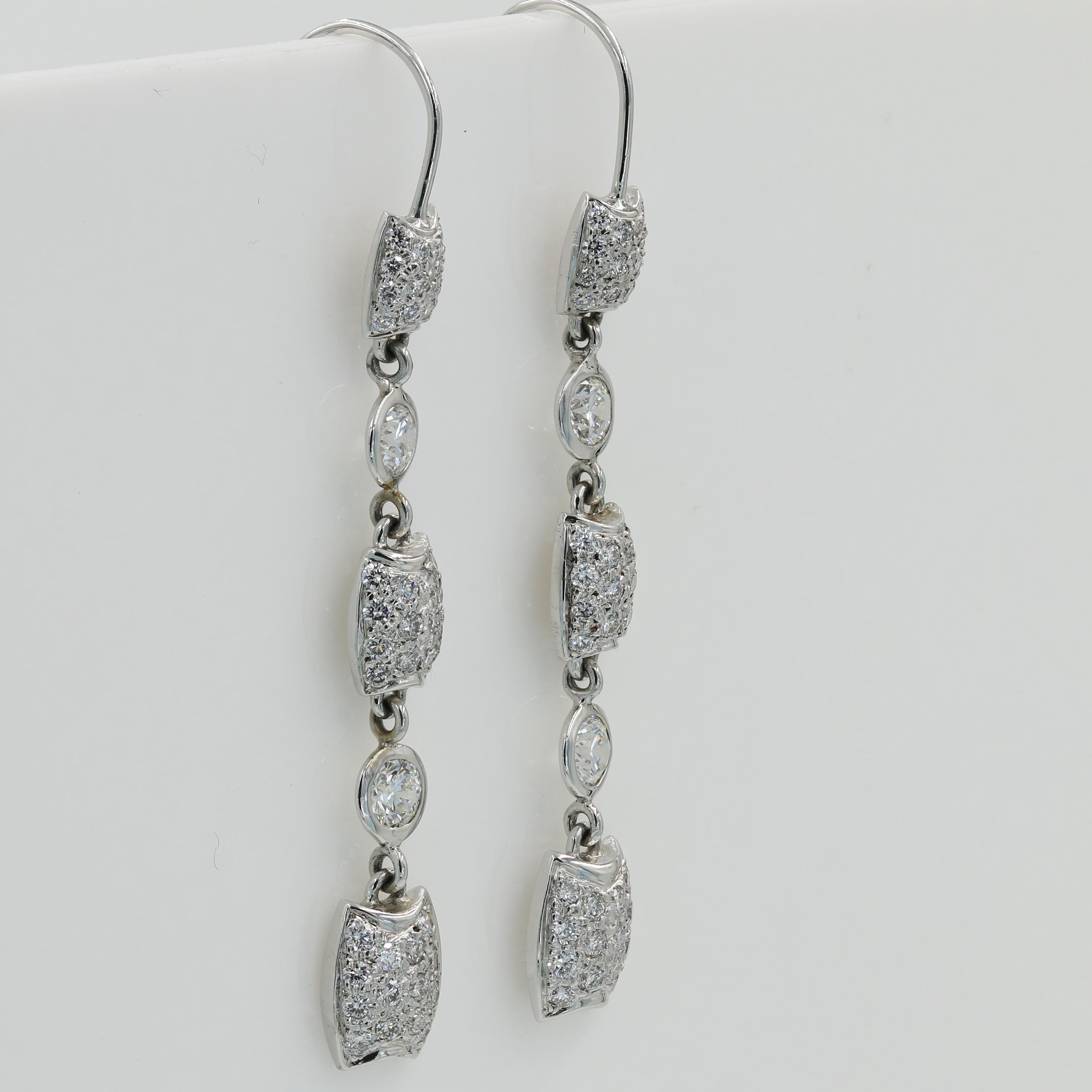 Modern Lester Lampert Diamond Dangle Earring on a Wire Back in 18 Karat White Gold For Sale