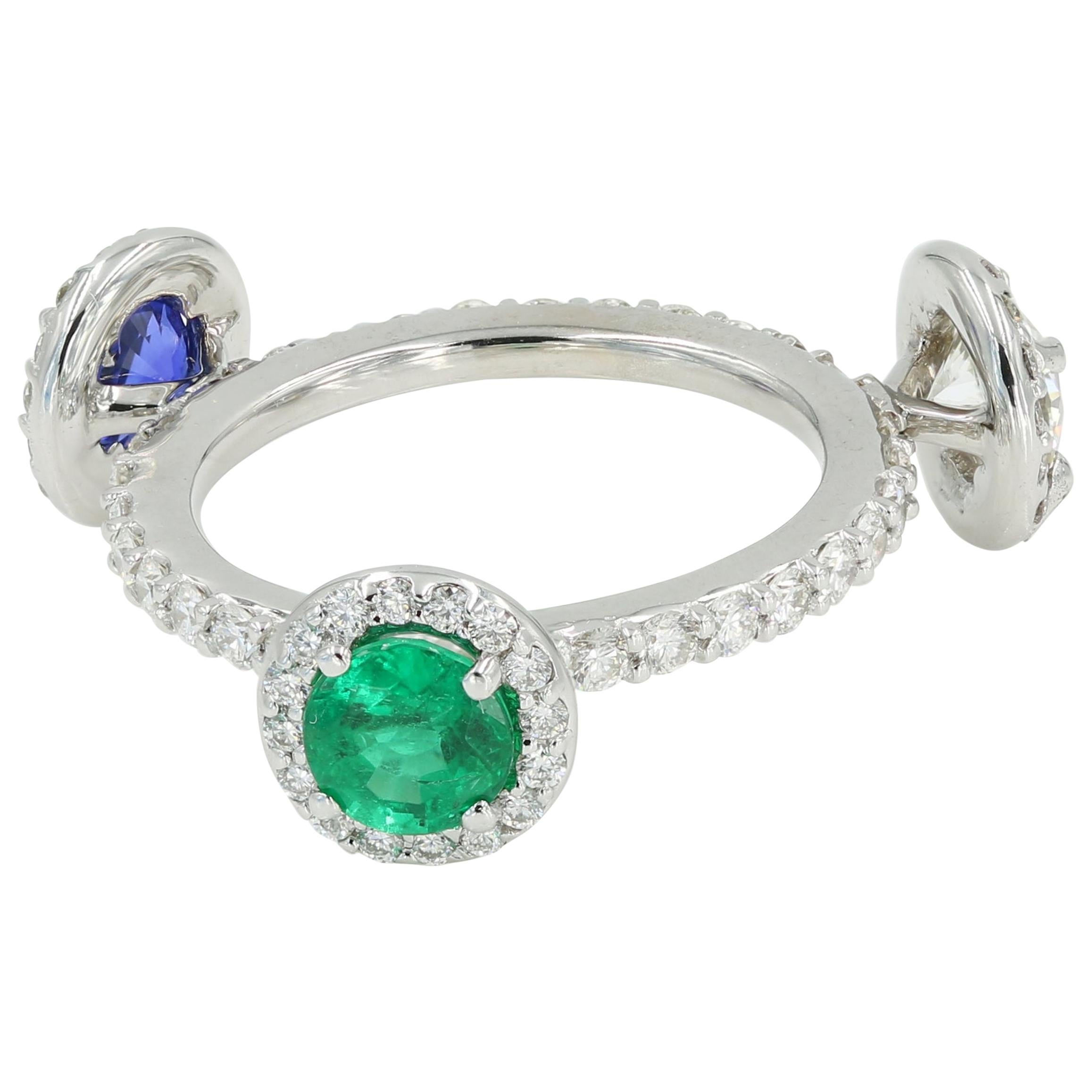 Lester Lampert "Mother's" Ring, Sapphire, Emerald and Diamonds in 18 Karat Gold For Sale
