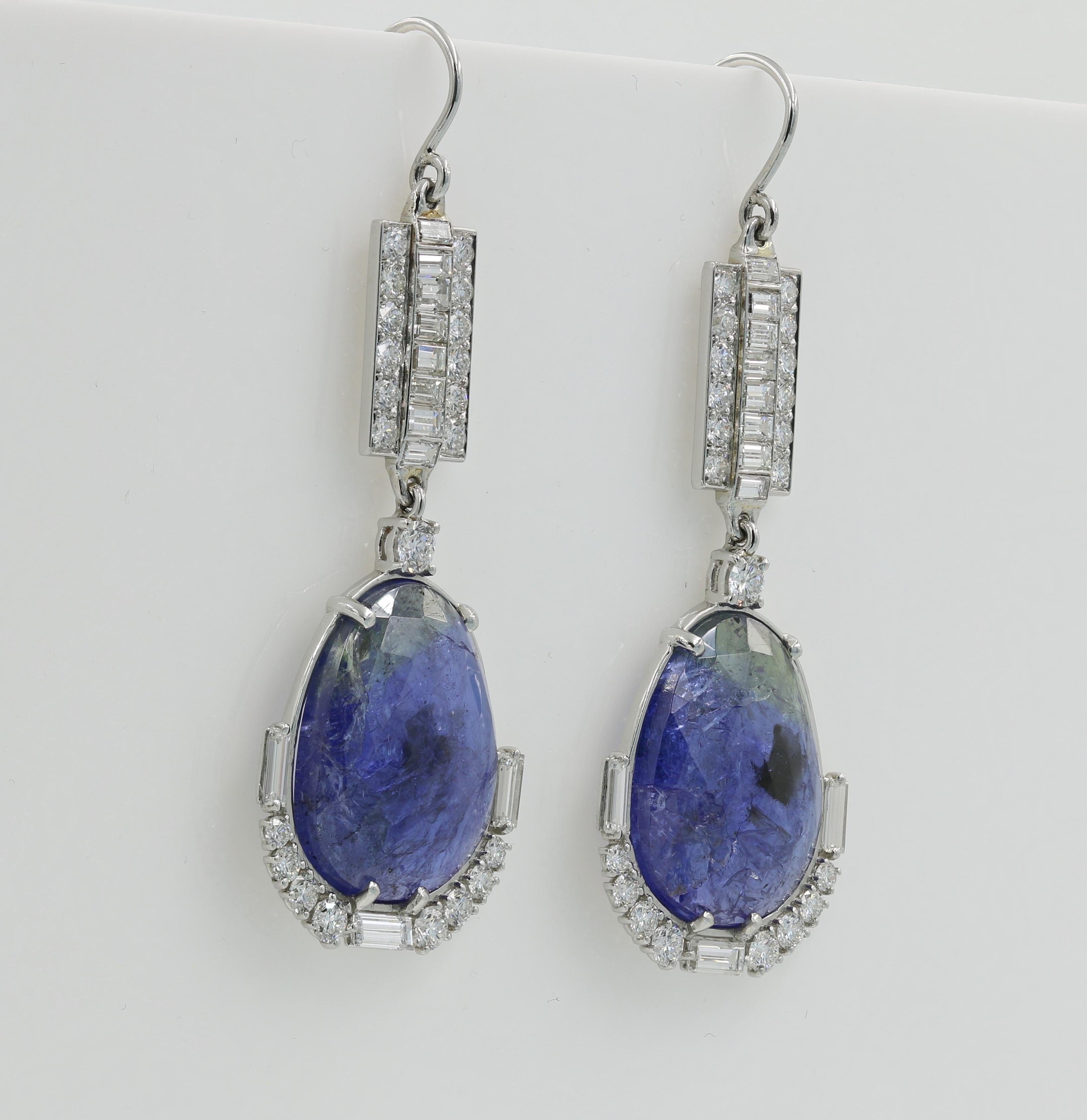 Lester Lampert One-of-a-Kind Tanzanite and Diamond Drop Earrings in Platinum In New Condition For Sale In Chicago, IL