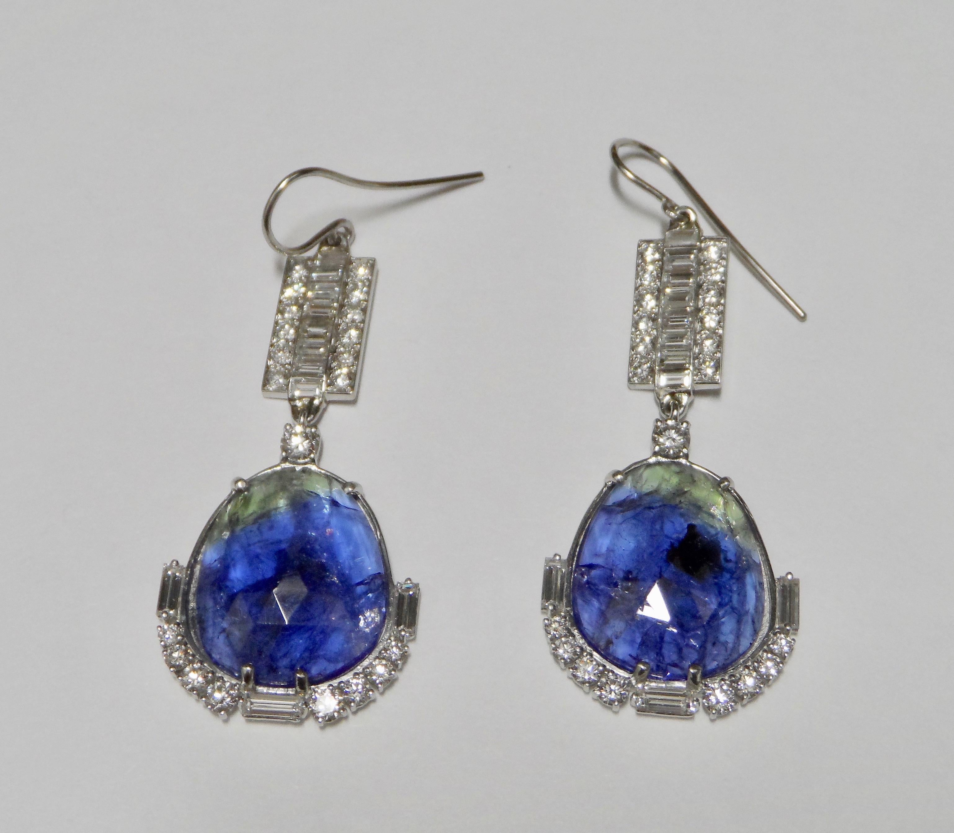 Women's or Men's Lester Lampert One-of-a-Kind Tanzanite and Diamond Drop Earrings in Platinum For Sale
