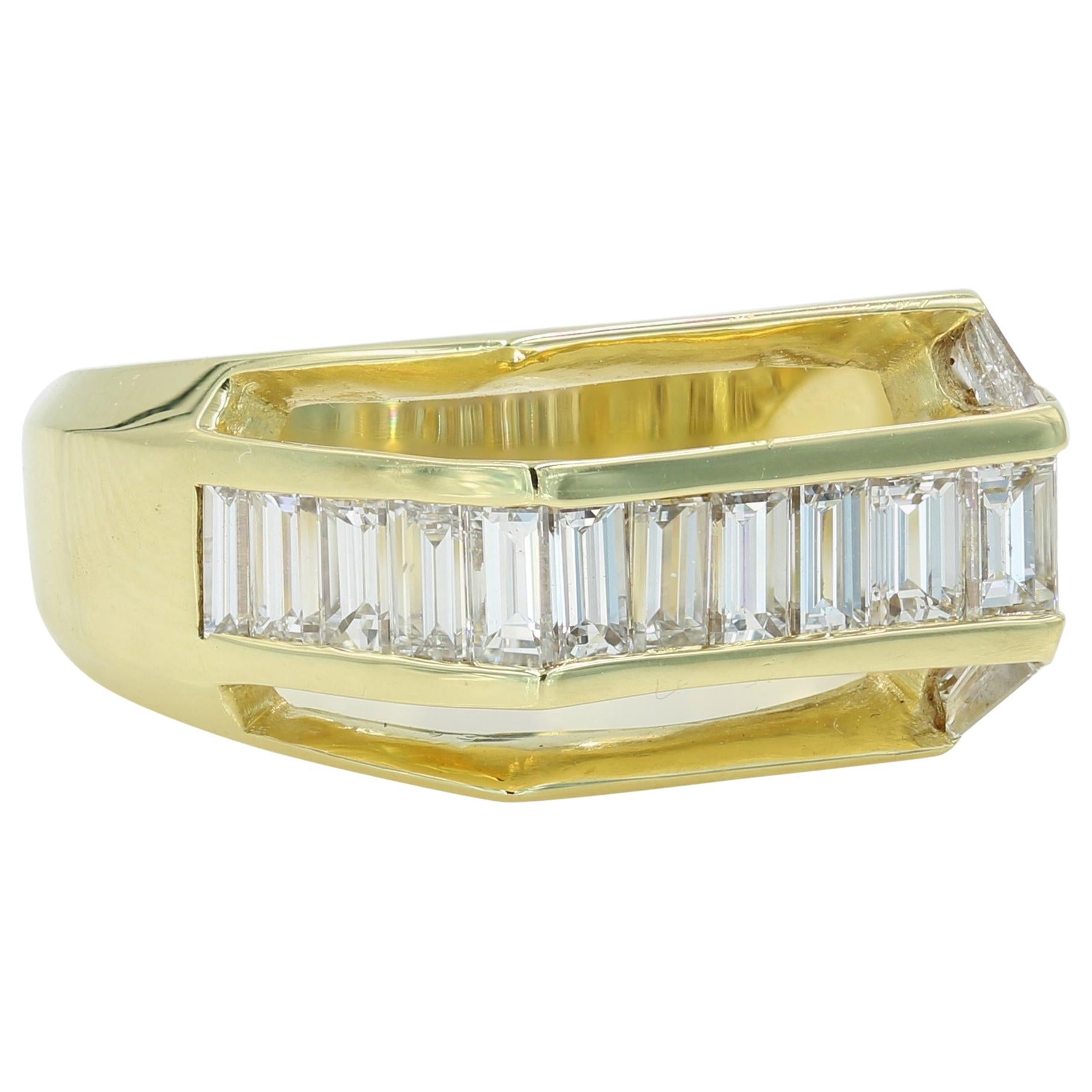 Lester Lampert Original Design Gent's Baguette Diamond Ring in 18 Karat Gold