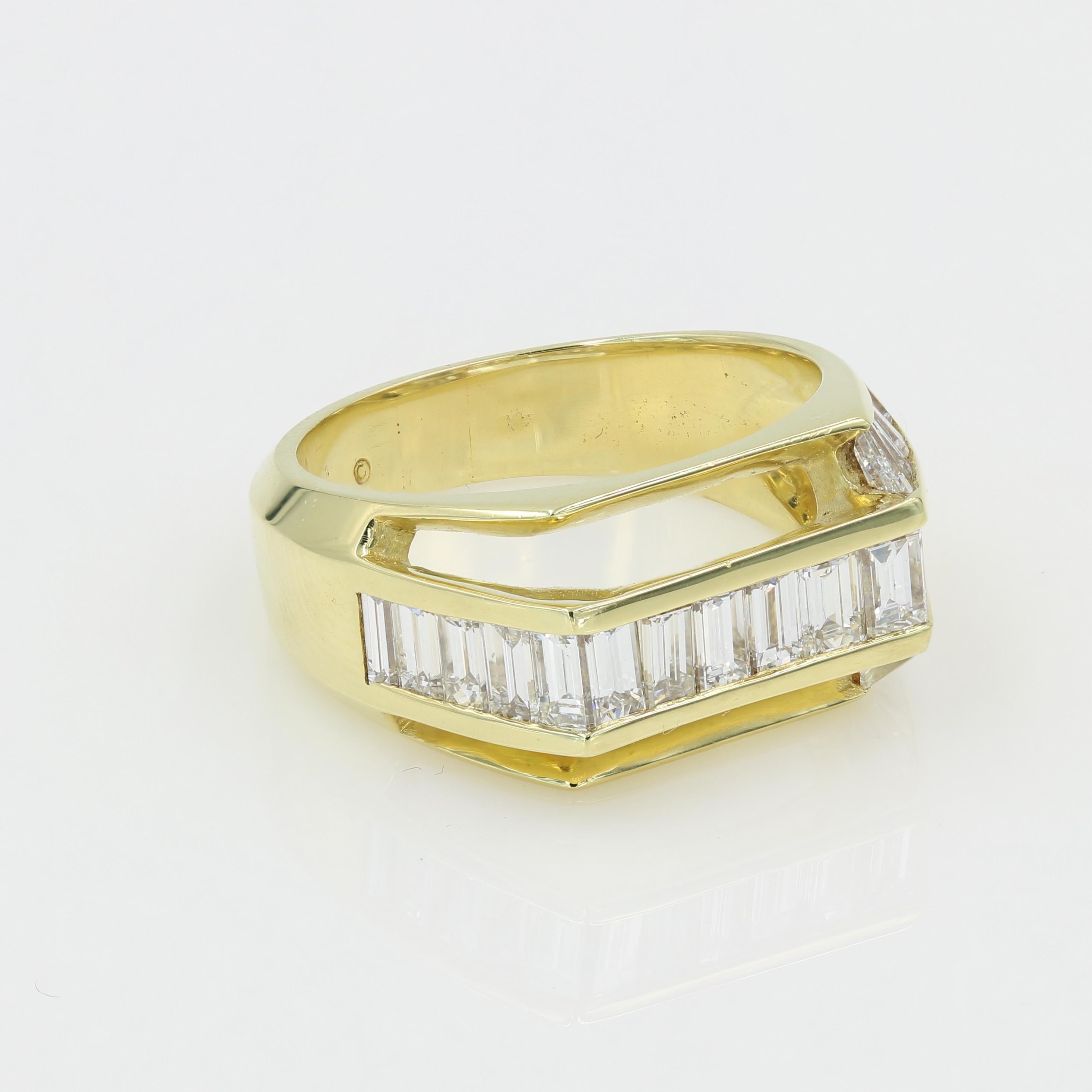 Baguette Cut Lester Lampert Original Design Gent's Baguette Diamond Ring in 18 Karat Gold