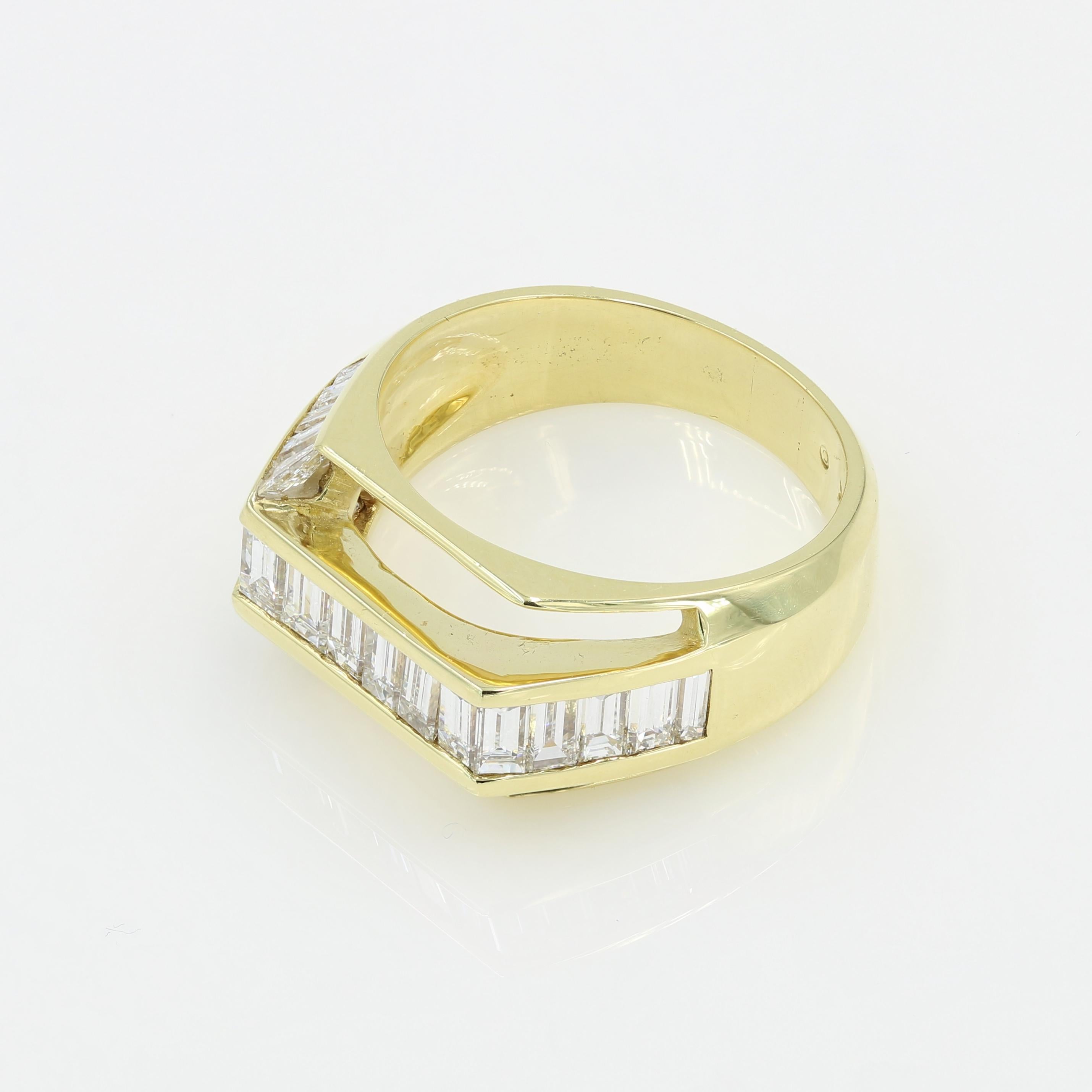 Women's or Men's Lester Lampert Original Design Gent's Baguette Diamond Ring in 18 Karat Gold