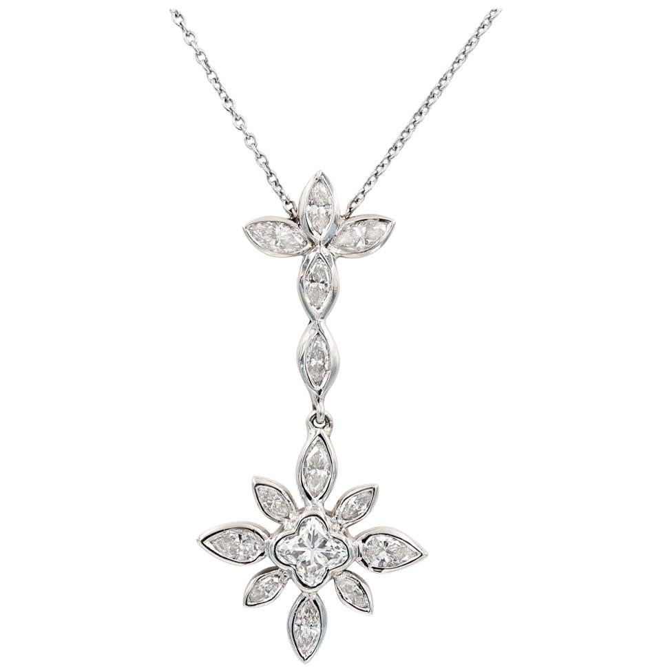 Lester Lampert Original "Flower" Diamond Necklace with Lilly Cut Center For Sale