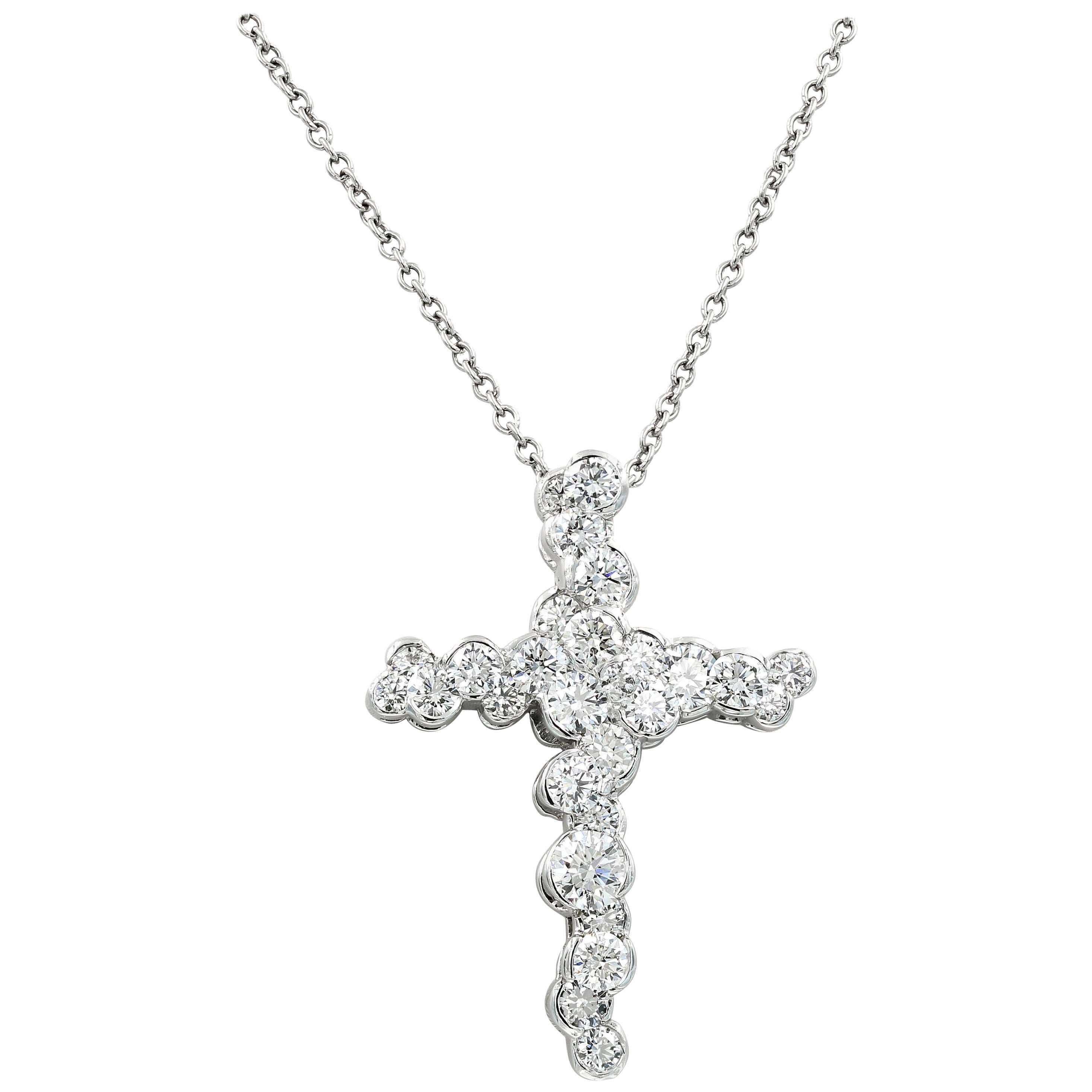 Lester Lampert Original Large CumuLLus Diamond Cross Pendant in Platinum For Sale