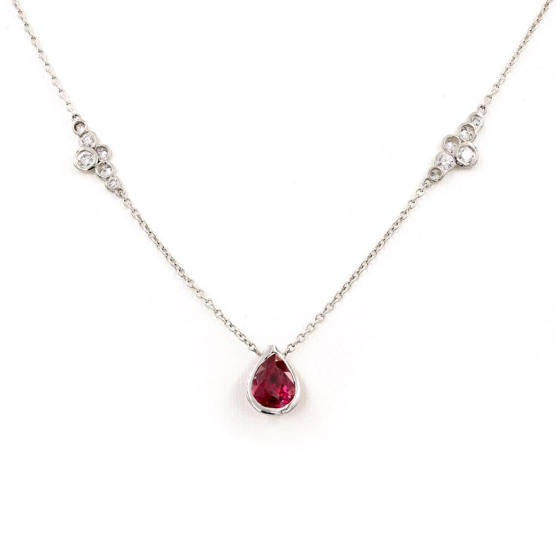 Contemporary Lester Lampert Original Pirouette Diamond Necklace with Pear Shape Ruby Center