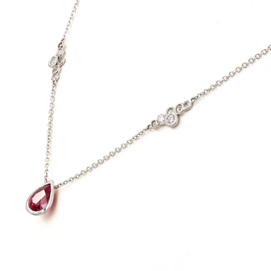 Pear Cut Lester Lampert Original Pirouette Diamond Necklace with Pear Shape Ruby Center