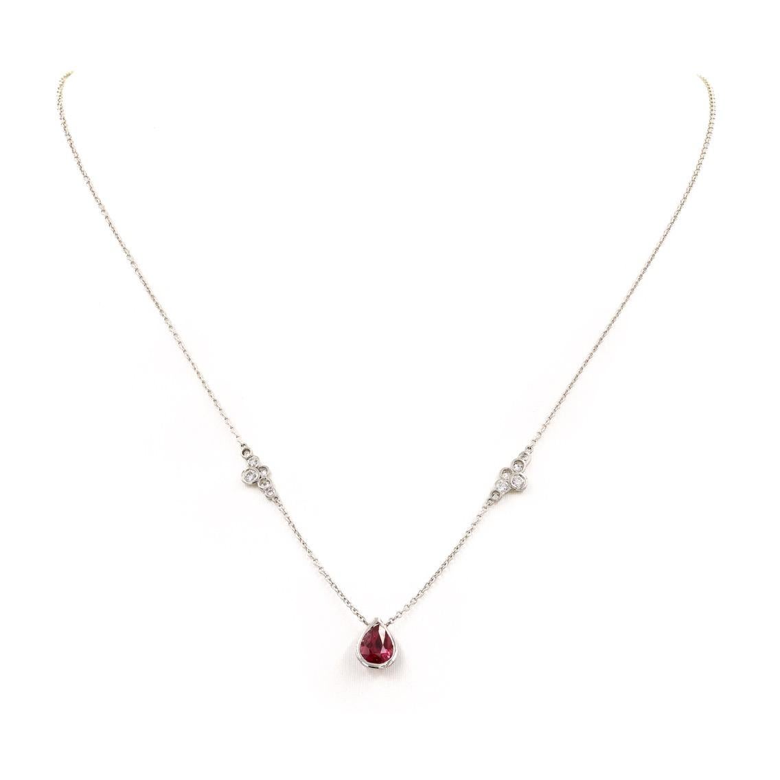 Lester Lampert Original Pirouette Diamond Necklace with Pear Shape Ruby Center In New Condition In Chicago, IL