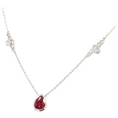 Lester Lampert Original Pirouette Diamond Necklace with Pear Shape Ruby Center
