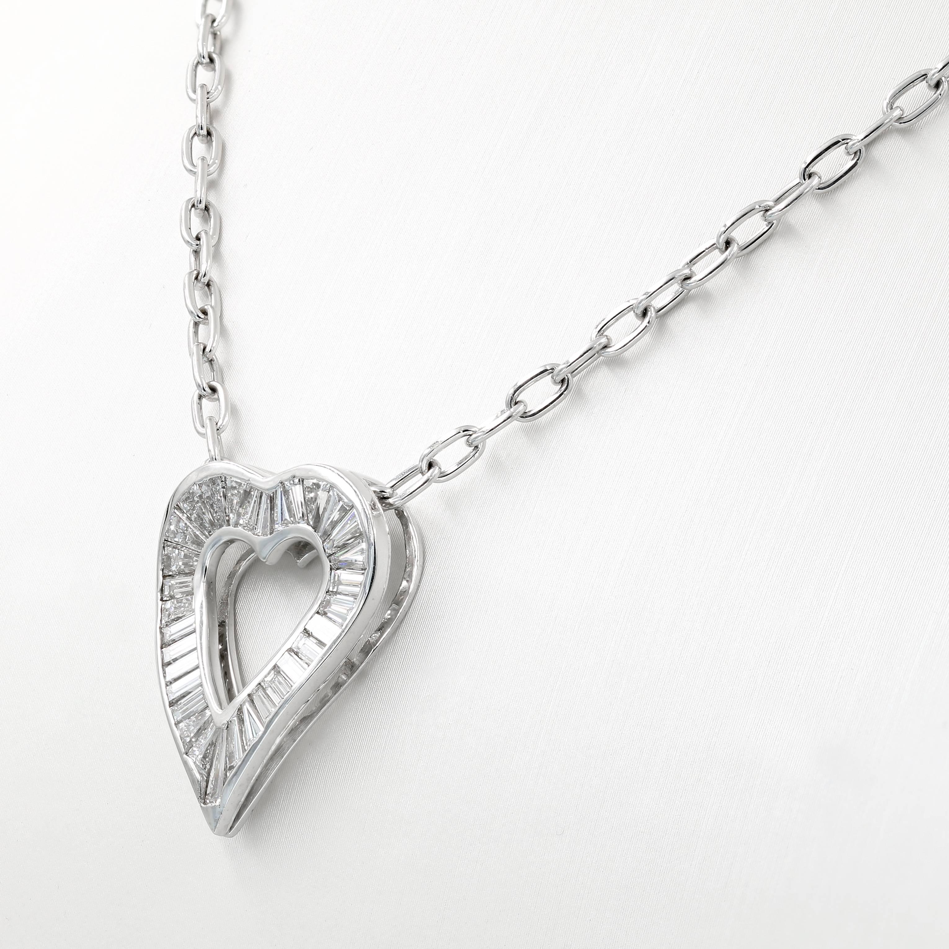 Women's Lester Lampert Signature Large Baguette Diamond Heart Necklace