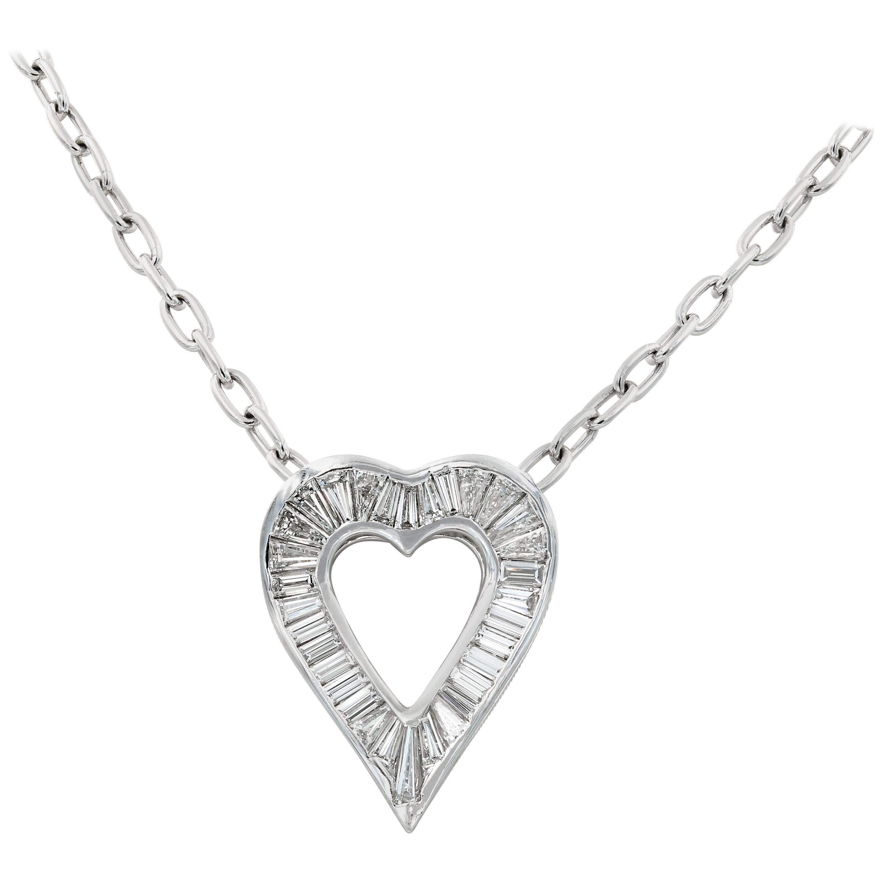Lester Lampert Signature Large Baguette Diamond Heart Necklace