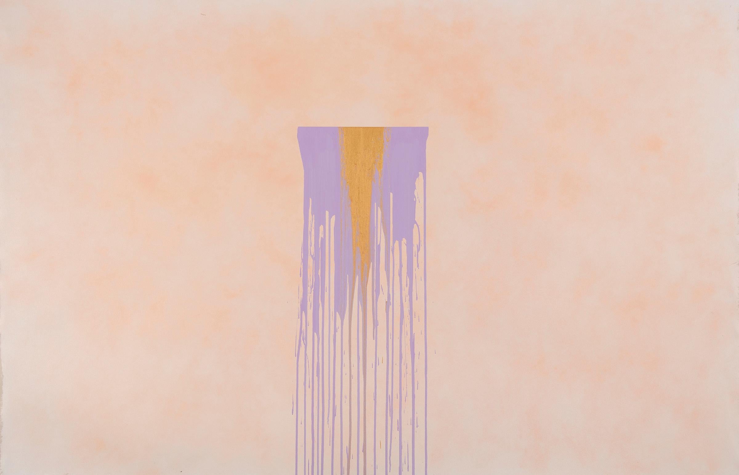 
Lester Rapaport

Robins Passing, gemalt 2015, besteht aus einem atmosphärischen, gesprühten Hintergrund und einer zentralen, mit Farbe beträufelten Geisterfigur. Rapaport spielt seit 1971 immer wieder mit getropfter Acrylfarbe. Die Serie "ein neues