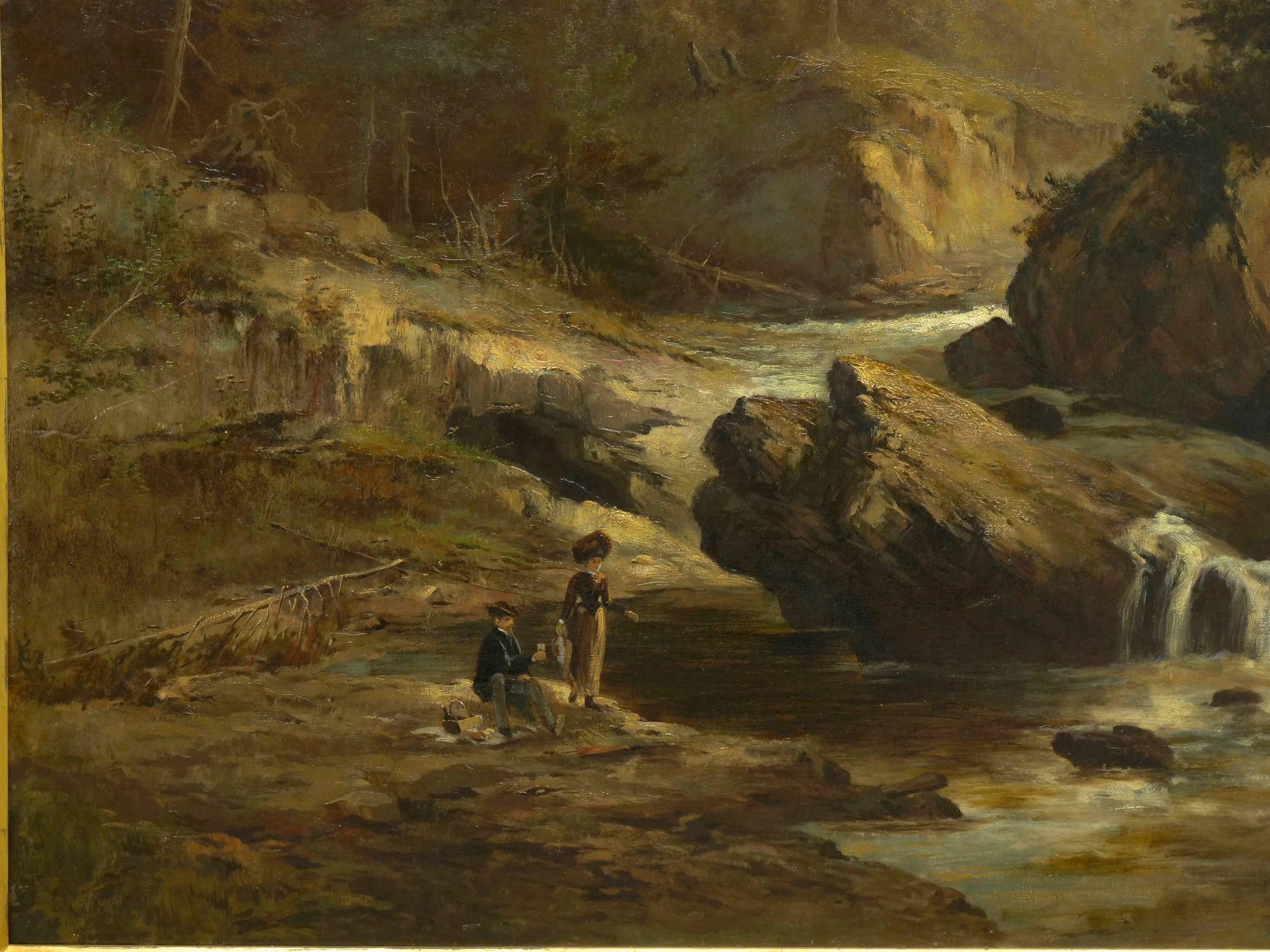 Austrian “Lester River, Duluth” Antique Landscape Oil Painting by Feodor Von Luerzer