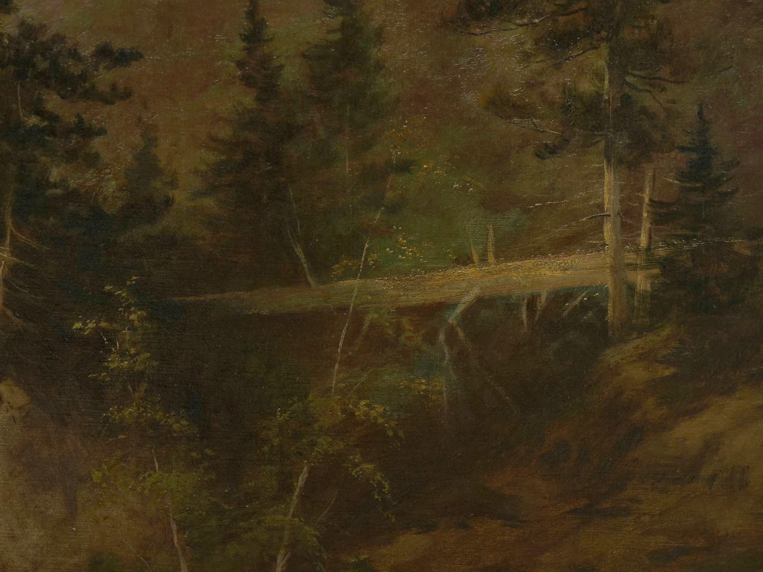 19th Century “Lester River, Duluth” Antique Landscape Oil Painting by Feodor Von Luerzer