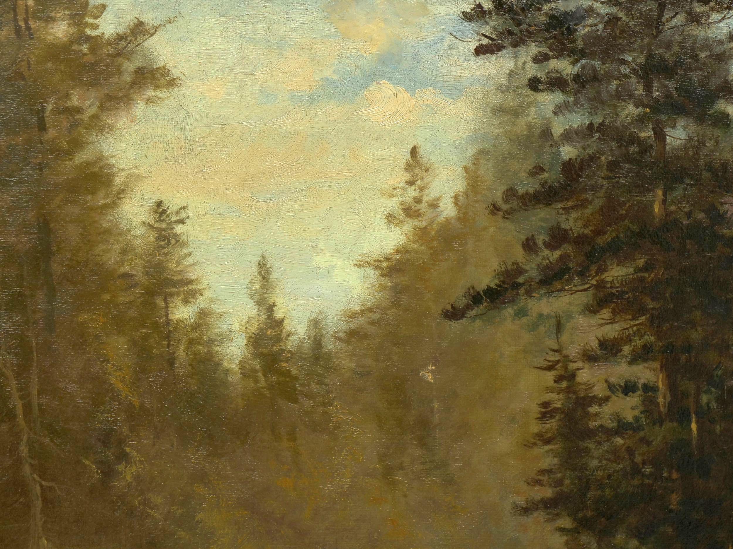 Canvas “Lester River, Duluth” Antique Landscape Oil Painting by Feodor Von Luerzer