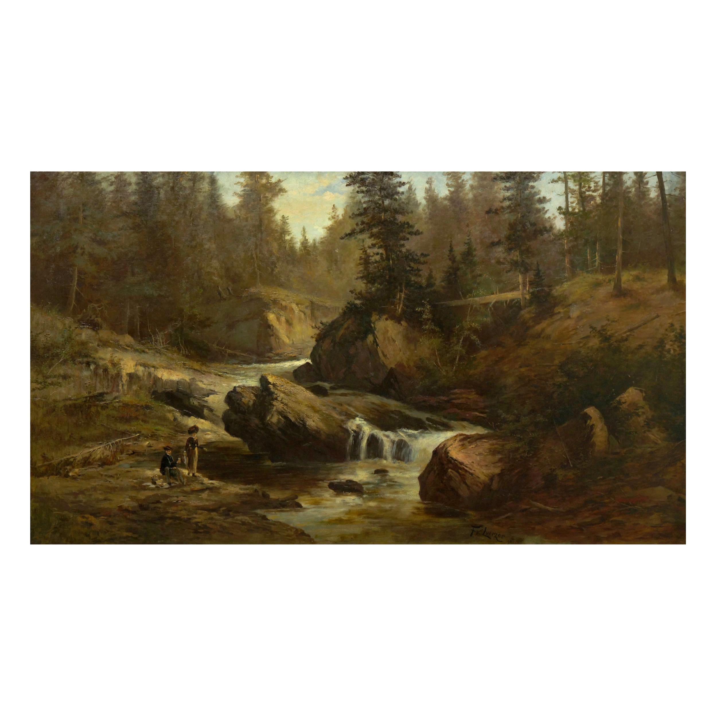 “Lester River, Duluth” Antique Landscape Oil Painting by Feodor Von Luerzer