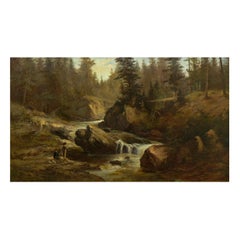 “Lester River, Duluth” Antique Landscape Oil Painting by Feodor Von Luerzer