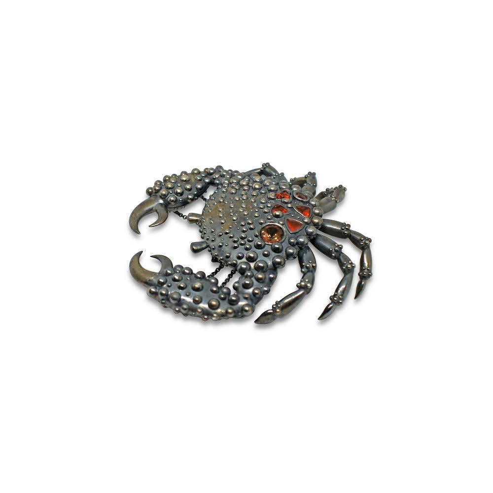 Modern Lesunja Blackened Silver Crab Necklace For Sale