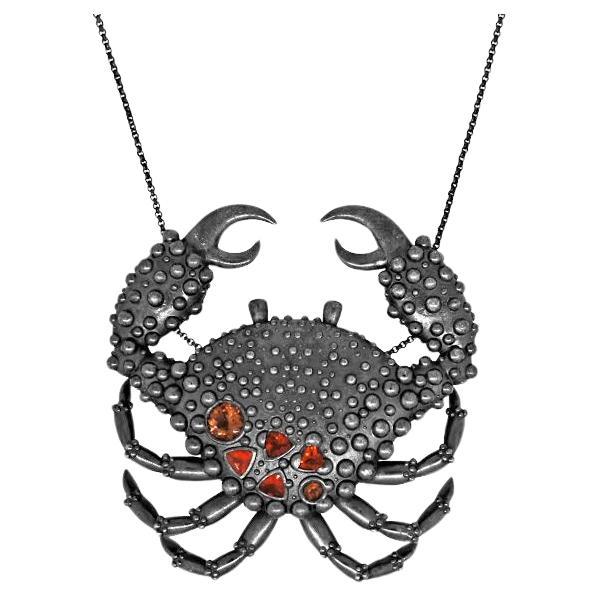 Lesunja Blackened Silver Crab Necklace For Sale
