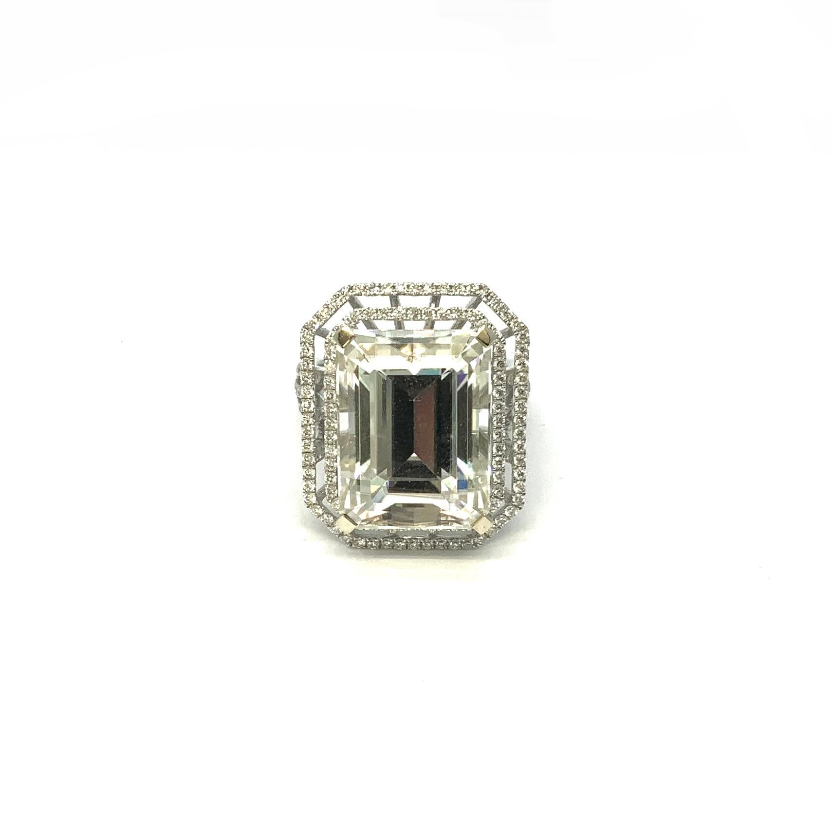 Emerald Cut Lesunja GIA 10ct. Diamond White Gold Cocktail Ring For Sale