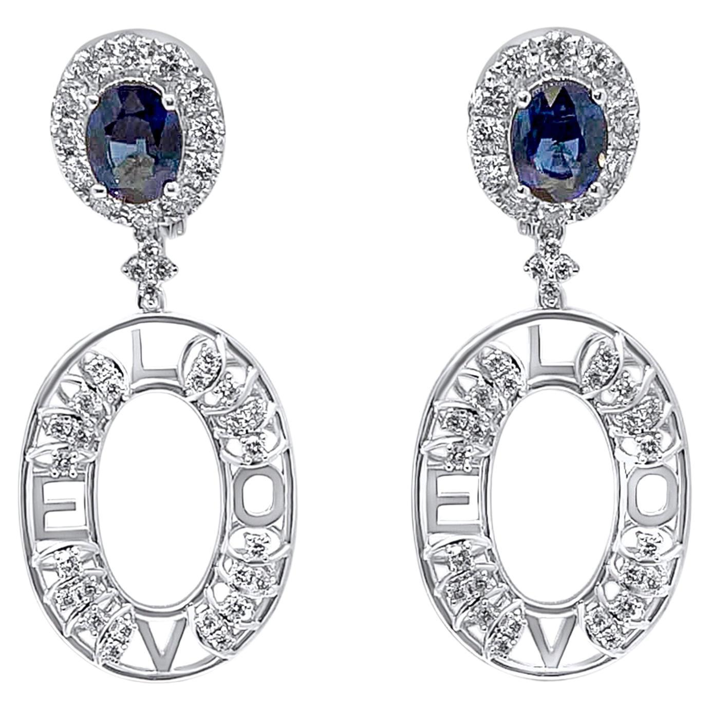 Lesunja Hidden Secrets Love Platinum Sapphire Earrings For Sale