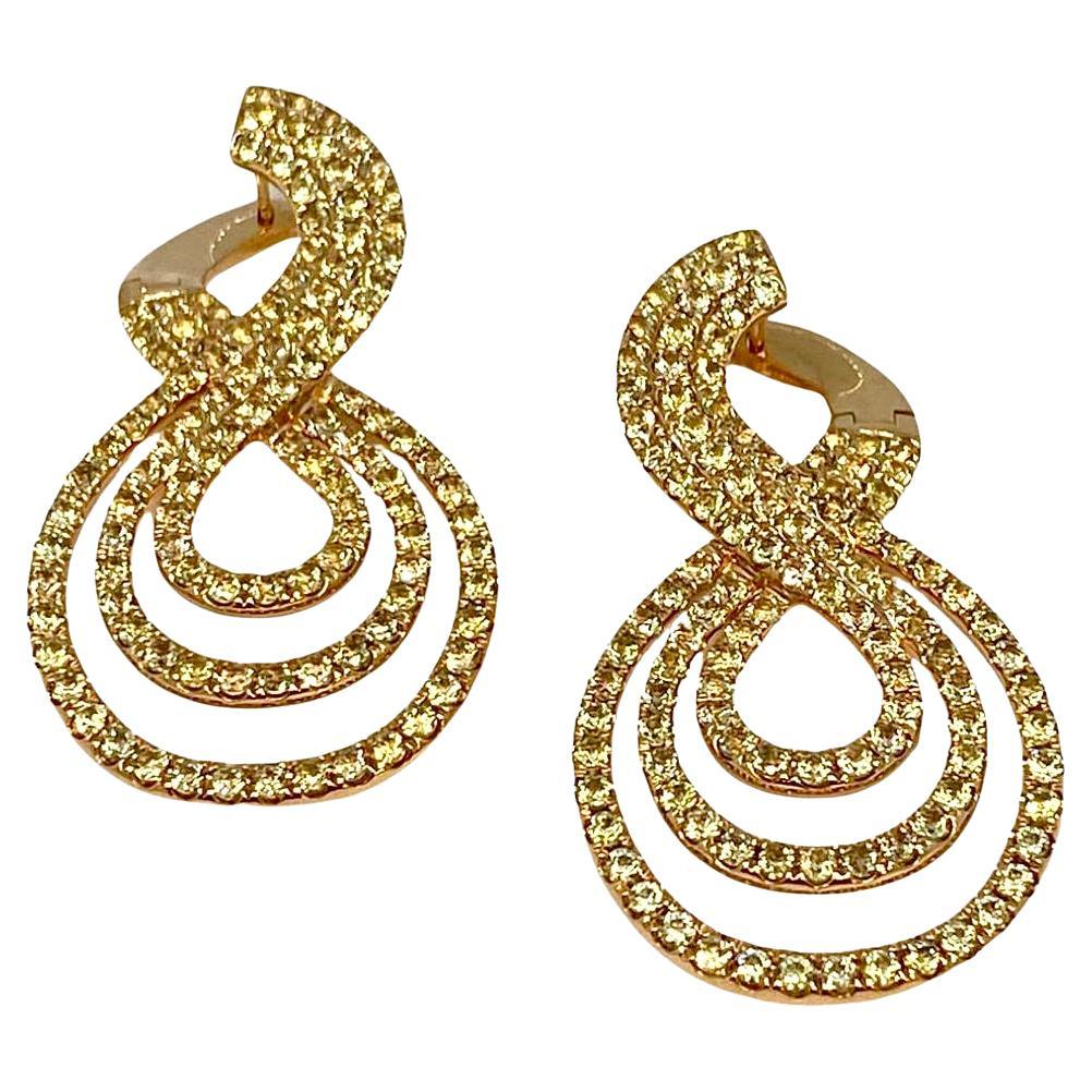 Lesunja La Vie Rose Gold Statement Earrings Green Sapphire For Sale