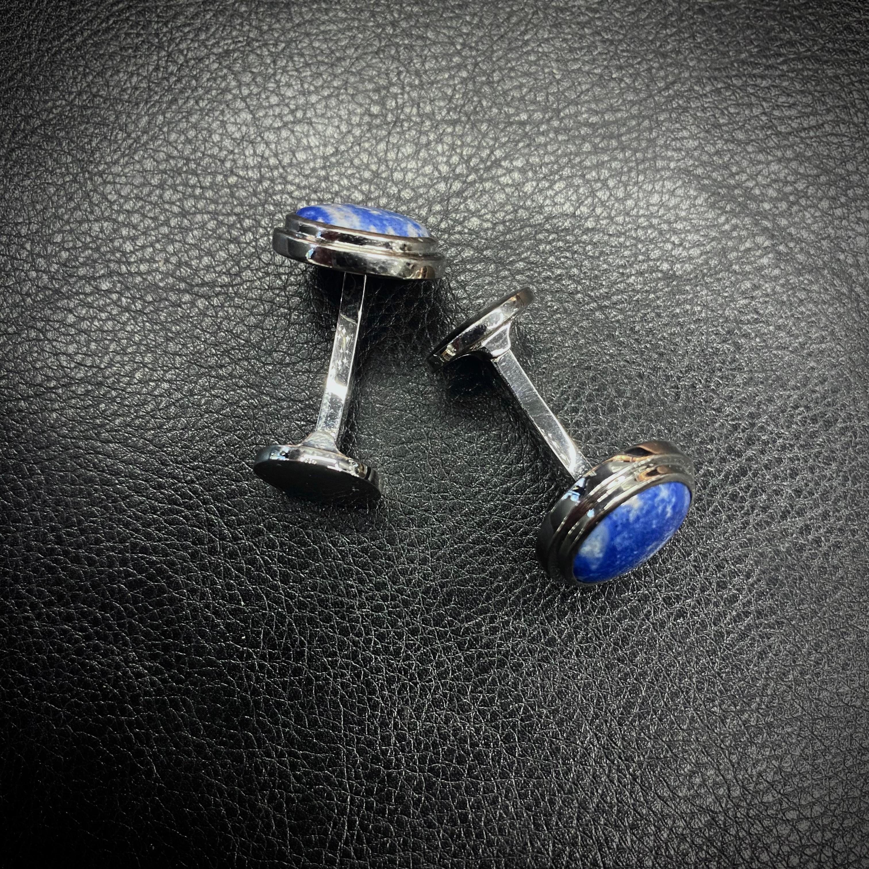 Cabochon Lesunja Lapis Lazuli Platinum Cufflinks