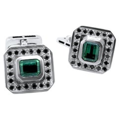 Lesunja Loch Ness Tourmalines White Gold Black Diamond Cufflinks