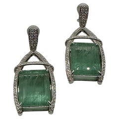 Lesunja Magnifique Earrings in White Gold Green Aquamarine Diamonds